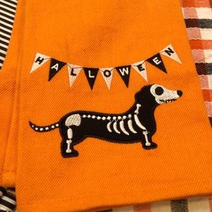 Dachshund Skelton Halloween dish towel set NWT